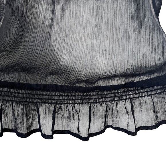 Hollister Sheer Dark Navy Y2K Ruffle Whimsigoth Fairy Top Shirt Smocked sz M - Picture 12 of 16